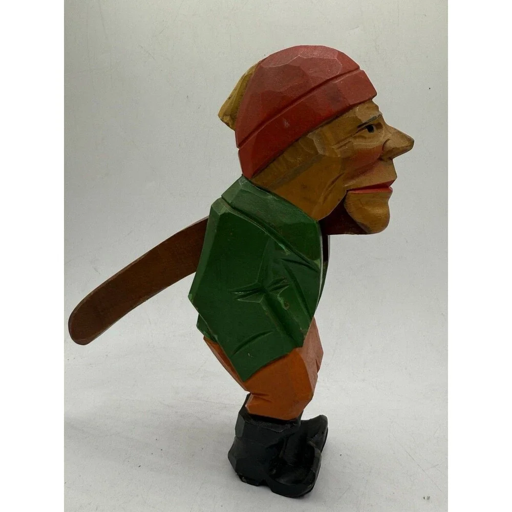 Hand Carved Rustic Red Hat Fisherman Nutcracker Nearly 9